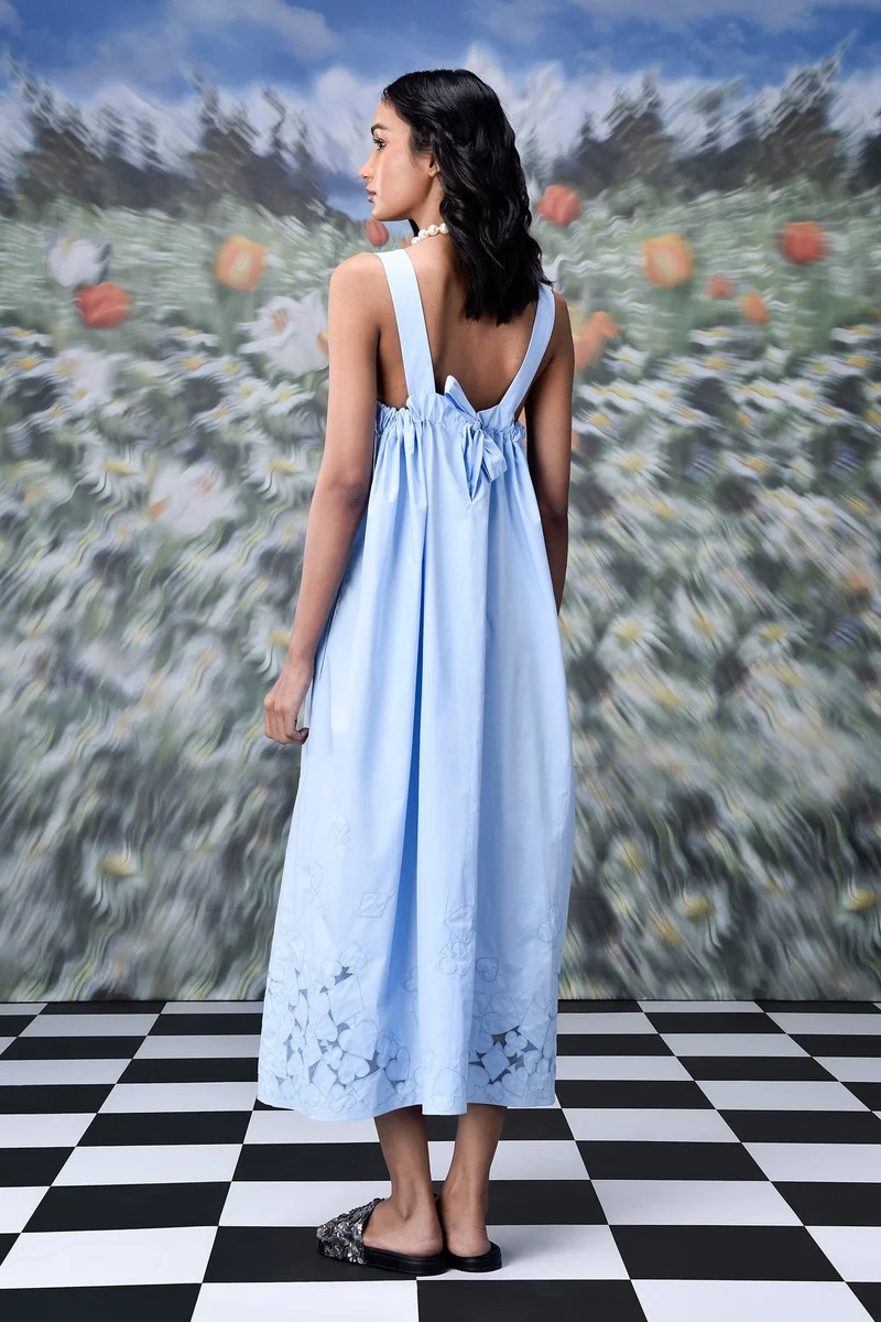 Genes Lecoanet Hemant  Playing Card Maxi A-Line Dress- Light Blue for Women | Best Price UAE
